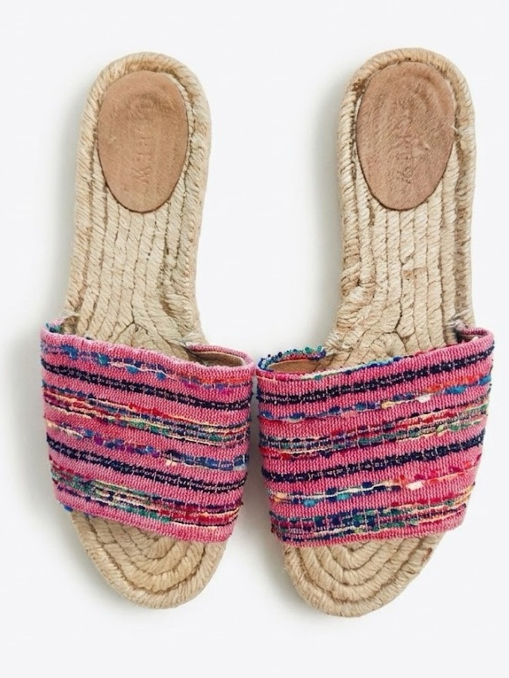 J. Crew Pink Multi Striped Espadrille Slide Sandals Size 8 Boho Summer Shoes